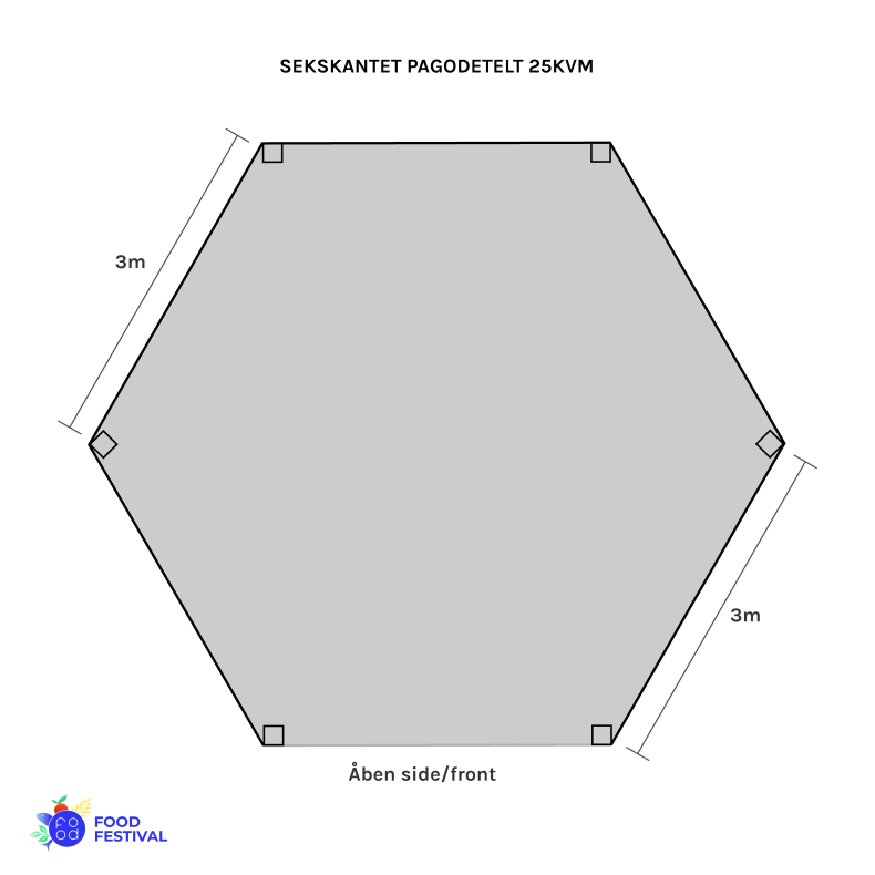 Sekskantet Pagodetelt - �6 m (25 m2)